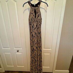 Night Way Collections Black and Gold Halter Maxi Dress